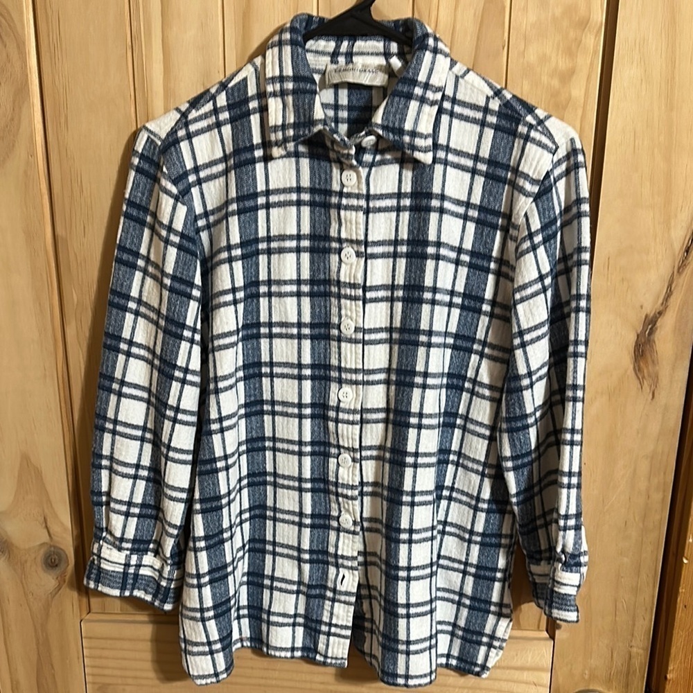 Lemon Grass Women’s Blue and White Plaid Shirt